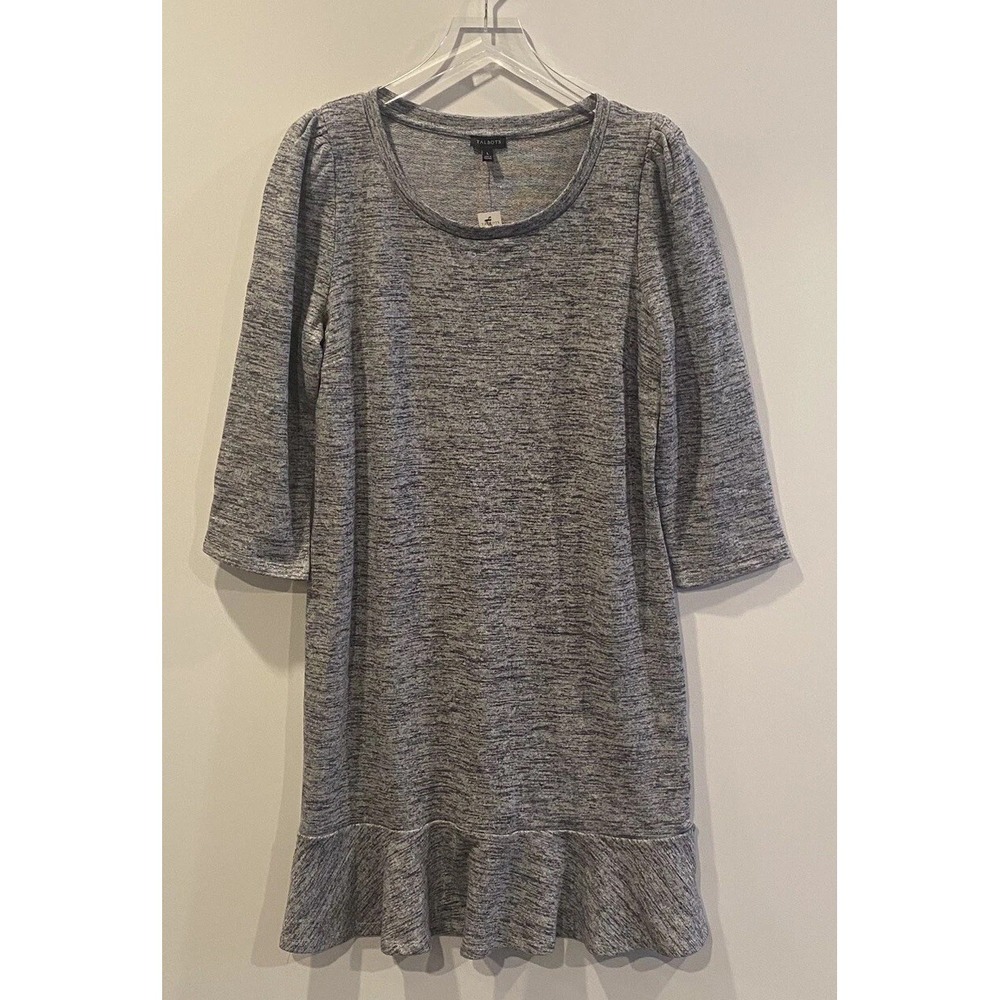Talbots Womens Large Grey Marled Knit Flounce Hem Sheath Dress NWT - Picture 1 of 5
